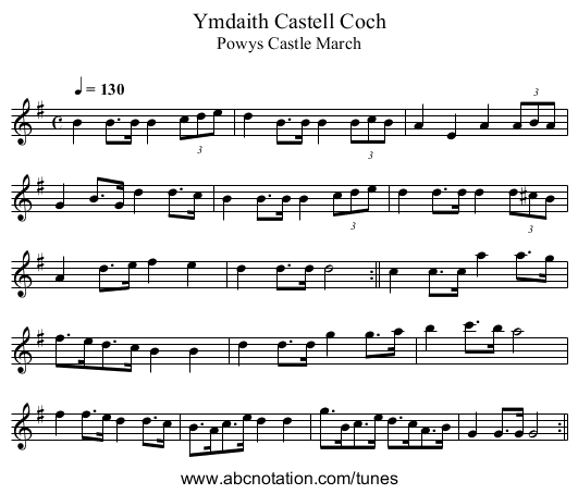 Ymdaith Castell Coch - staff notation