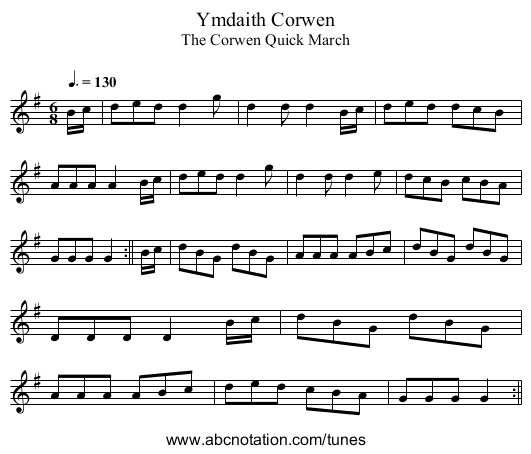 Ymdaith Corwen - staff notation