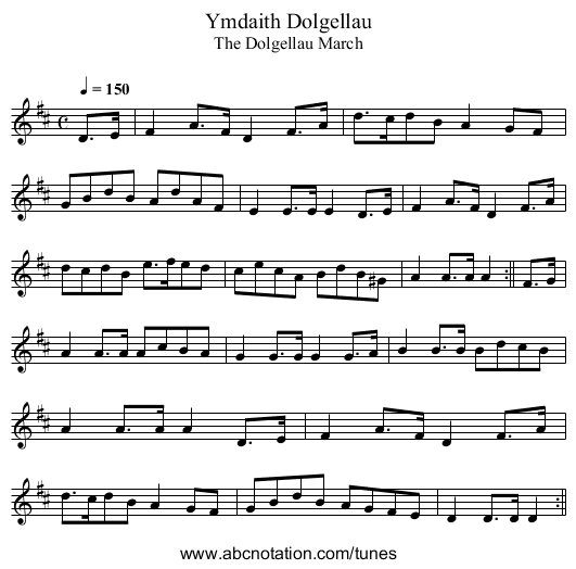 Ymdaith Dolgellau - staff notation