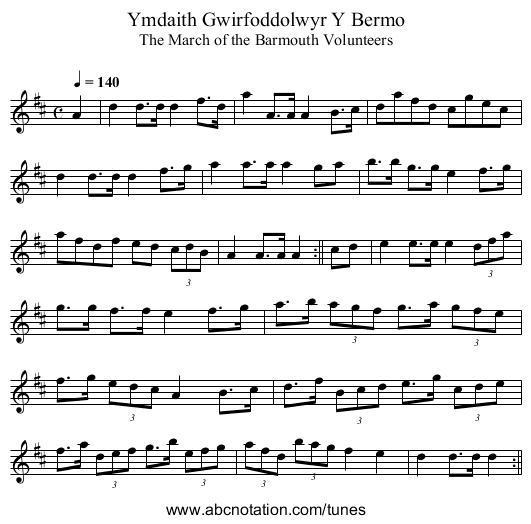 Ymdaith Gwirfoddolwyr Y Bermo - staff notation