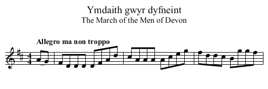 Ymdaith gwyr dyfneint - staff notation
