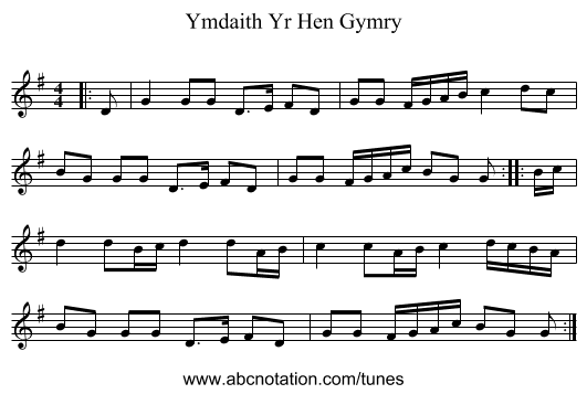 Ymdaith Yr Hen Gymry - staff notation