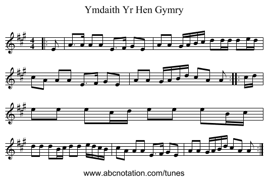 Ymdaith Yr Hen Gymry - staff notation