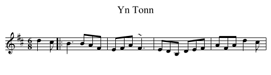 Yn Tonn - staff notation