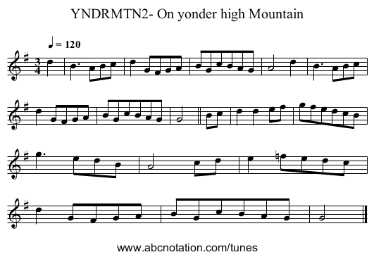 YNDRMTN2- On yonder high Mountain - staff notation