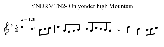 YNDRMTN2- On yonder high Mountain - staff notation