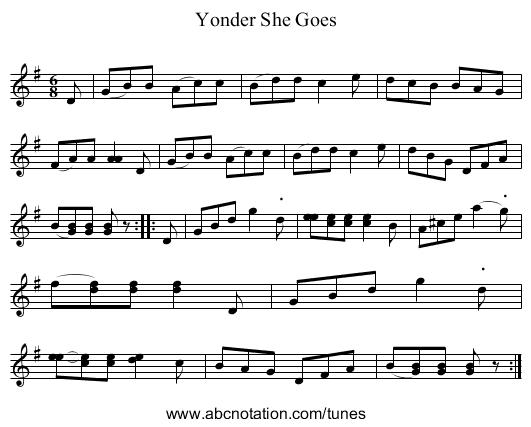 Yonder She Goes - staff notation