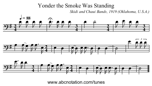 Yonder the Smoke Was Standing - staff notation