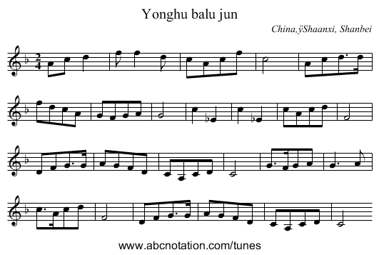 Yonghu balu jun - staff notation