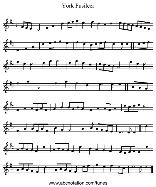 York Fusileer - staff notation