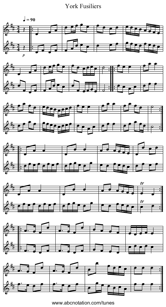York Fusiliers - staff notation