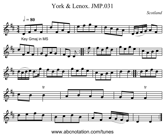 York & Lenox. JMP.031 - staff notation