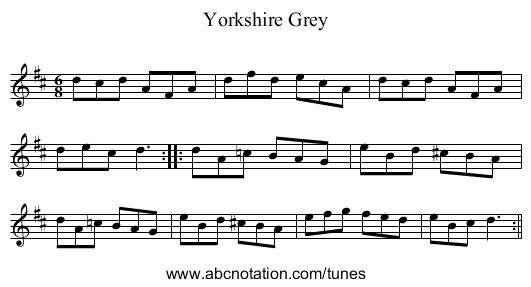 Yorkshire Grey - staff notation