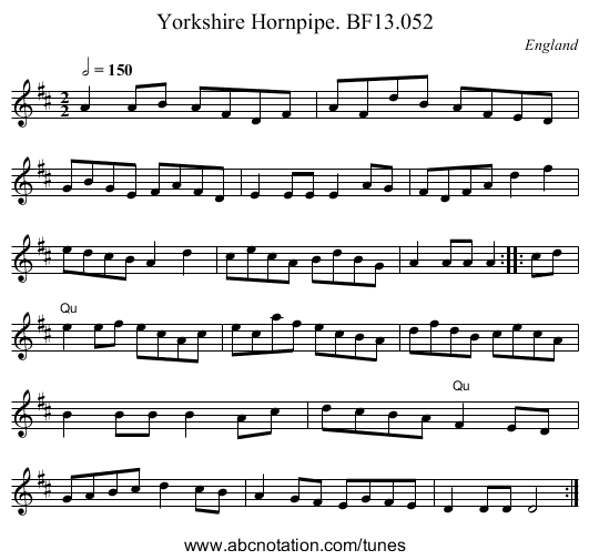 Yorkshire Hornpipe. BF13.052 - staff notation
