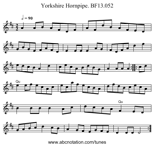 Yorkshire Hornpipe. BF13.052 - staff notation
