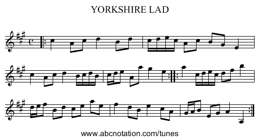 YORKSHIRE LAD - staff notation