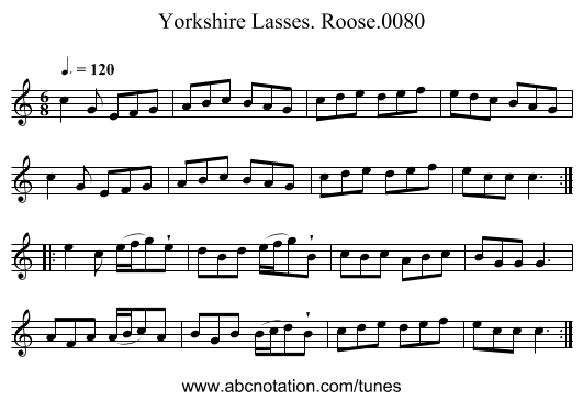 Yorkshire Lasses. Roose.0080 - staff notation