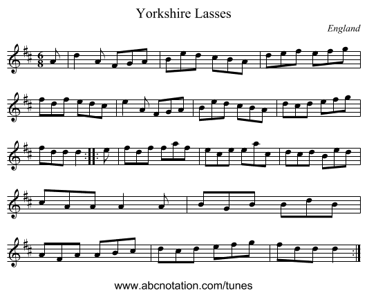 Yorkshire Lasses - staff notation
