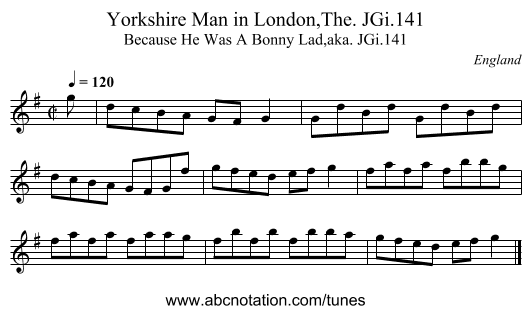 Yorkshire Man in London,The. JGi.141 - staff notation