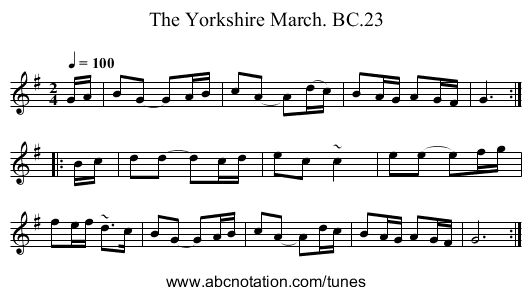 Yorkshire March. BC.23, The - staff notation