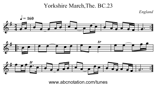 Yorkshire March,The. BC.23 - staff notation