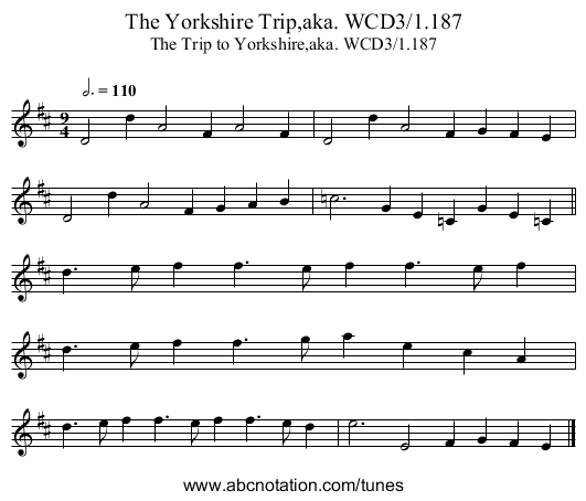 Yorkshire Trip,aka. WCD3/1.187, The - staff notation