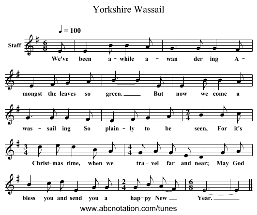 Yorkshire Wassail - staff notation