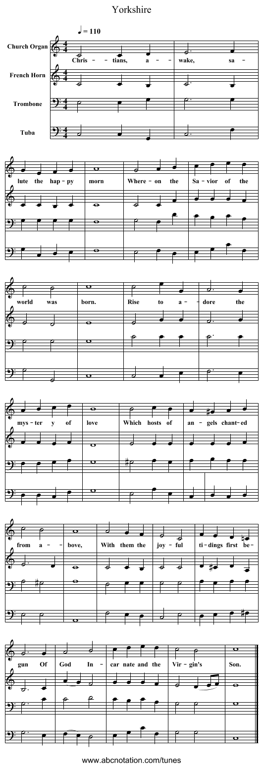 Yorkshire - staff notation