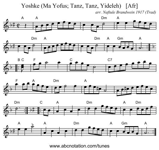 Yoshke (Ma Yofus; Tanz, Tanz, Yideleh)   [Afr] - staff notation