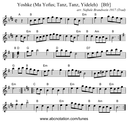 Yoshke (Ma Yofus; Tanz, Tanz, Yideleh)   [Bfr] - staff notation