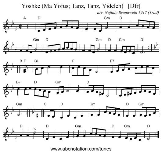 Yoshke (Ma Yofus; Tanz, Tanz, Yideleh)   [Dfr] - staff notation