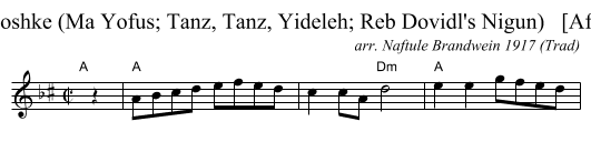 Yoshke (Ma Yofus; Tanz, Tanz, Yideleh; Reb Dovidl's Nigun)   [Afr] - staff notation