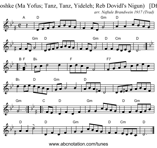 Yoshke (Ma Yofus; Tanz, Tanz, Yideleh; Reb Dovidl's Nigun)   [Dfr] - staff notation