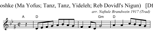 Yoshke (Ma Yofus; Tanz, Tanz, Yideleh; Reb Dovidl's Nigun)   [Dfr] - staff notation