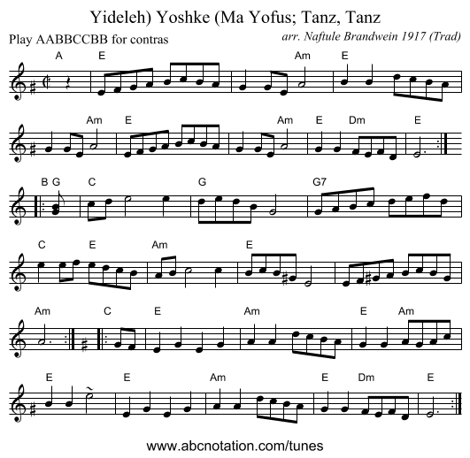 Yoshke (Ma Yofus; Tanz, Tanz, Yideleh) - staff notation