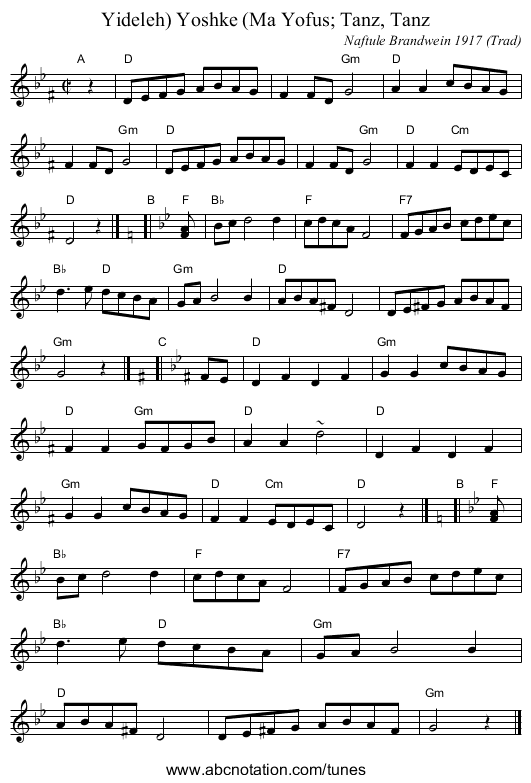 Yoshke (Ma Yofus; Tanz, Tanz, Yideleh) - staff notation