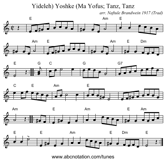 Yoshke (Ma Yofus; Tanz, Tanz, Yideleh) - staff notation