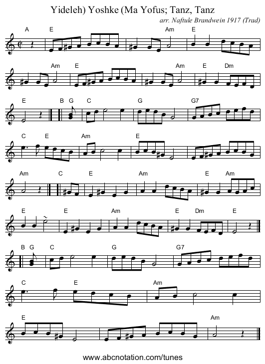 Yoshke (Ma Yofus; Tanz, Tanz, Yideleh) - staff notation
