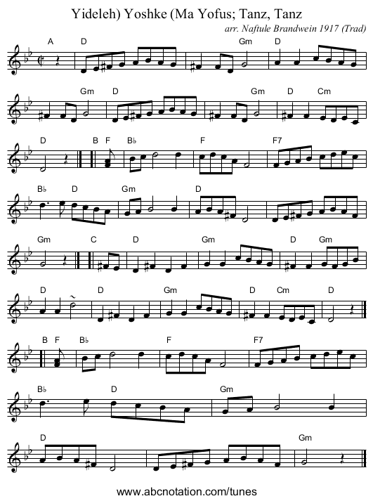 Yoshke (Ma Yofus; Tanz, Tanz, Yideleh) - staff notation