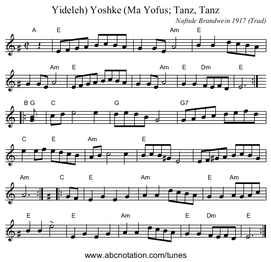 Yoshke (Ma Yofus; Tanz, Tanz, Yideleh) - staff notation