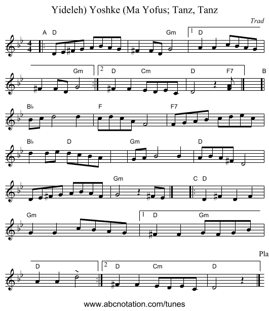 Yoshke (Ma Yofus; Tanz, Tanz, Yideleh) - staff notation