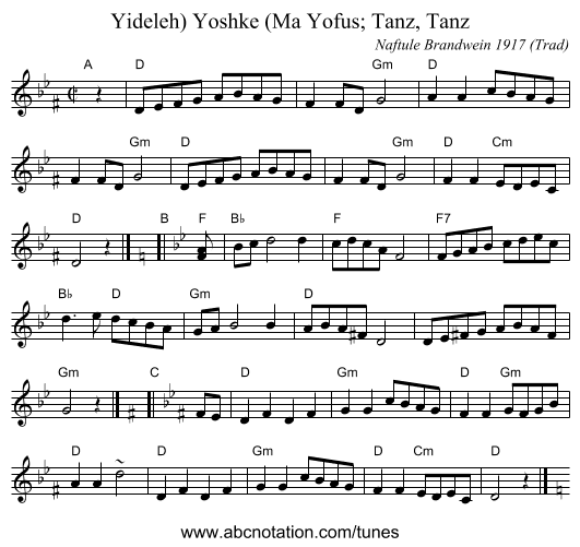 Yoshke (Ma Yofus; Tanz, Tanz, Yideleh) - staff notation