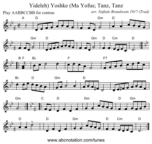 Yoshke (Ma Yofus; Tanz, Tanz, Yideleh) - staff notation