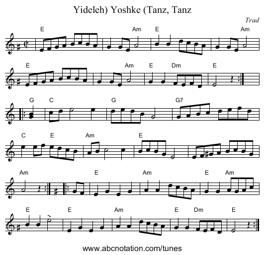 Yoshke (Tanz, Tanz, Yideleh) - staff notation