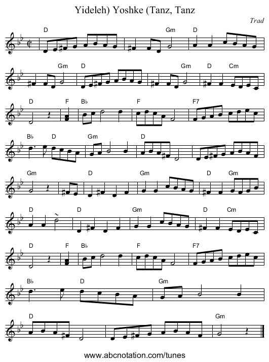 Yoshke (Tanz, Tanz, Yideleh) - staff notation