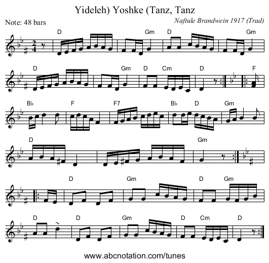 Yoshke (Tanz, Tanz, Yideleh) - staff notation