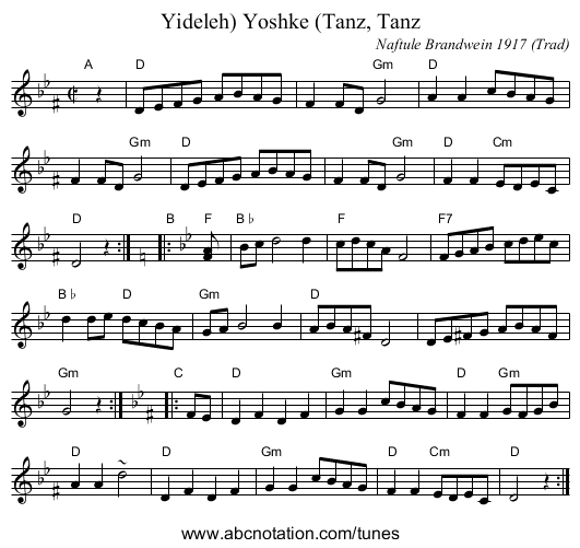 Yoshke (Tanz, Tanz, Yideleh) - staff notation