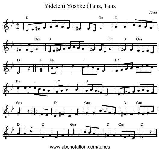 Yoshke (Tanz, Tanz, Yideleh) - staff notation