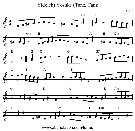 Yoshke (Tanz, Tanz, Yideleh) - staff notation