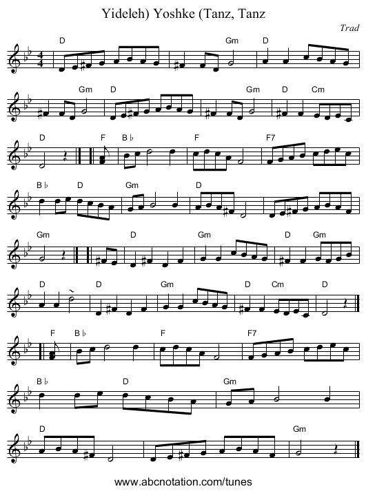 Yoshke (Tanz, Tanz, Yideleh) - staff notation